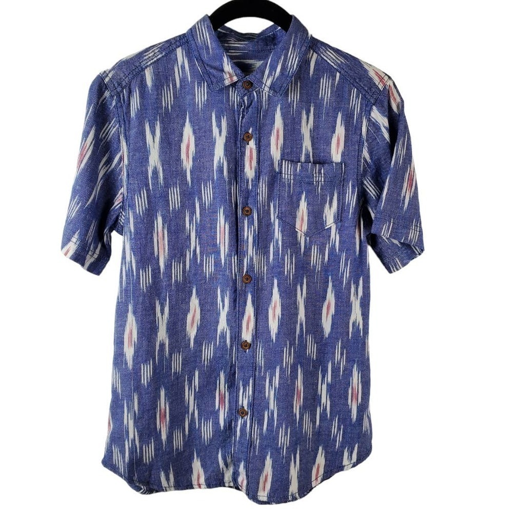 Tucker + Tate Polo Blue Chambray Ikat Collared Short Sleeves Top Size L Boys